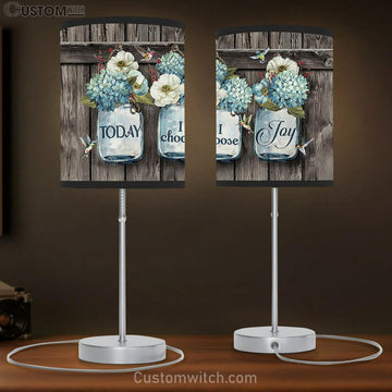 Today I Choose Joy White Camellia Hummingbird Table Lamp Art - Christian Lamp Gift Decor - Bible Verse Table Lamp
