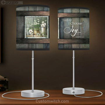 Today I Choose Joy White Climbing Roses Daisy Flower Table Lamp Art - Bible Verse Lamp Gift - Christian Bedroom Decor