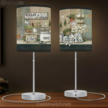 Today I Choose Joy White Flower Green Kitchen Butterfly Table Lamp Art - Bible Verse Lamp Gift - Christian Bedroom Decor