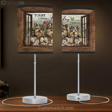 Today I Choose Joy Yorkshire Terrier Blue Butterfly Table Lamp Art - Bible Verse Lamp Gift - Christian Bedroom Decor