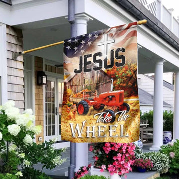 Tractor Jesus Take The Wheel House Flags, Christian Flag, Scripture Flag, Garden Banner