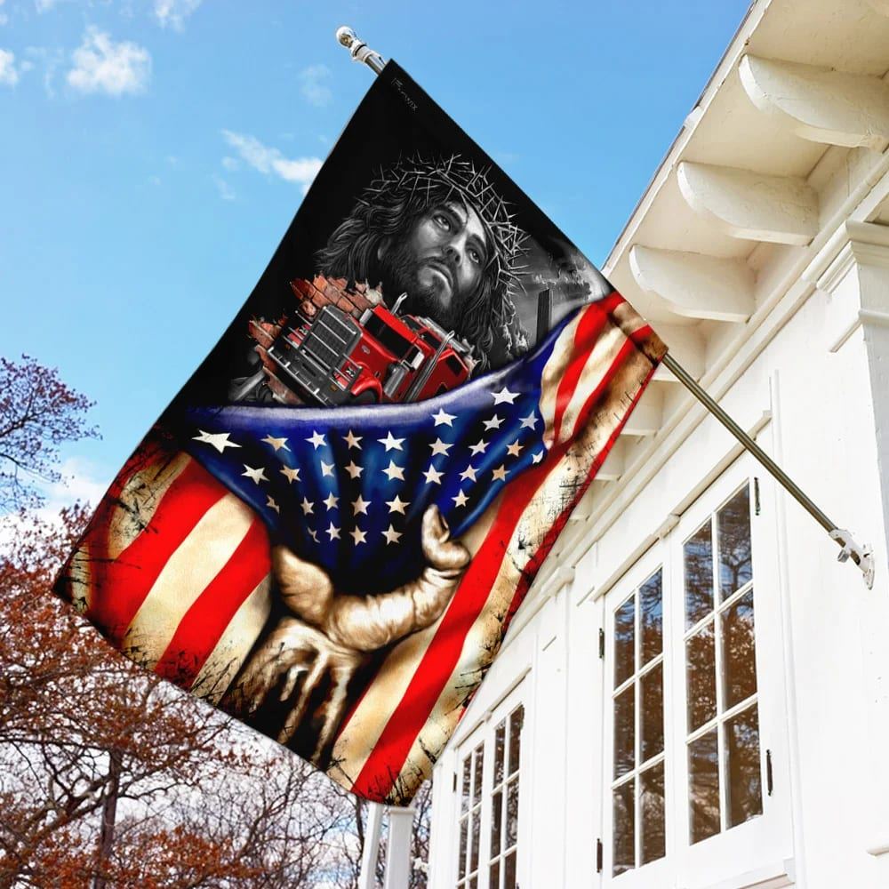 Trucker Christian House Flag, Outdoor Religious Flags, Christian Flag, Scripture Flag, Garden Banner