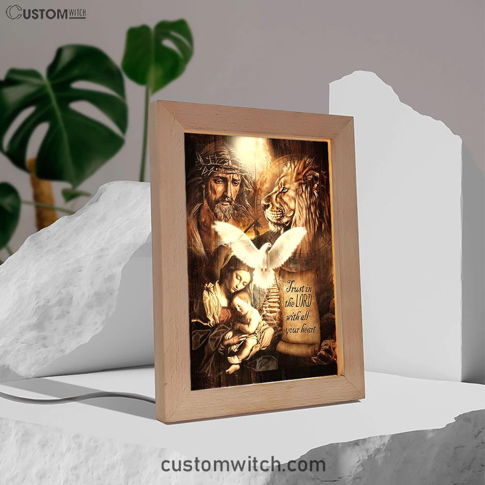 Trust In The Lord Frame Lamp - The Life Of Jesus Lion Dove Frame Lamp Art - Bible Verse Wooden Lamp - Inspirational Art - Christian Home Decor
