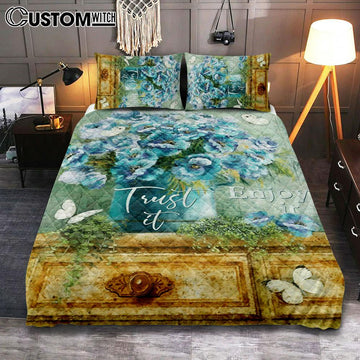 Trust It Enjoy It God Quilt Bedding Set Prints - Christian Cover Twin Bedding Decor - Bible Verse Quilt Bedding Set Art