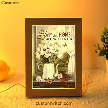 Tulip Butterfly Bless This Home Frame Lamp Art - Christian Art - Bible Verse Art - Religious Home Decor