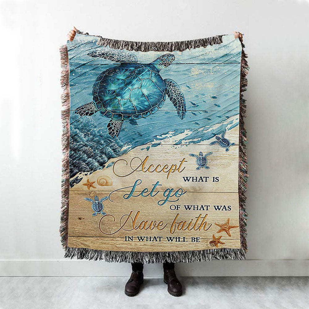 Turtle Accept Let Go Have Faith Woven Blanket Art - Christian Art - Bible Verse Throw Blanket - Religious Home Decor