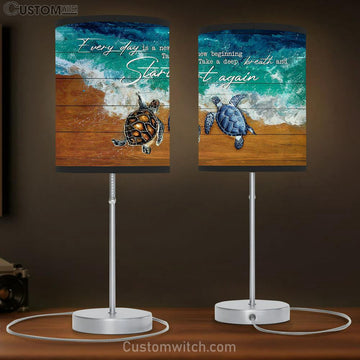 Turtle Blue Ocean Every Day Is A New Beginning Table Lamp Painting - Christian Lamp Gift - Gifts For Turtle Lovers