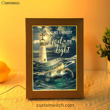 Turtle Blue Ocean Lighthouse God Is My Light Frame Lamp Art - Christian Art - Bible Verse Art - Religious Home Decor