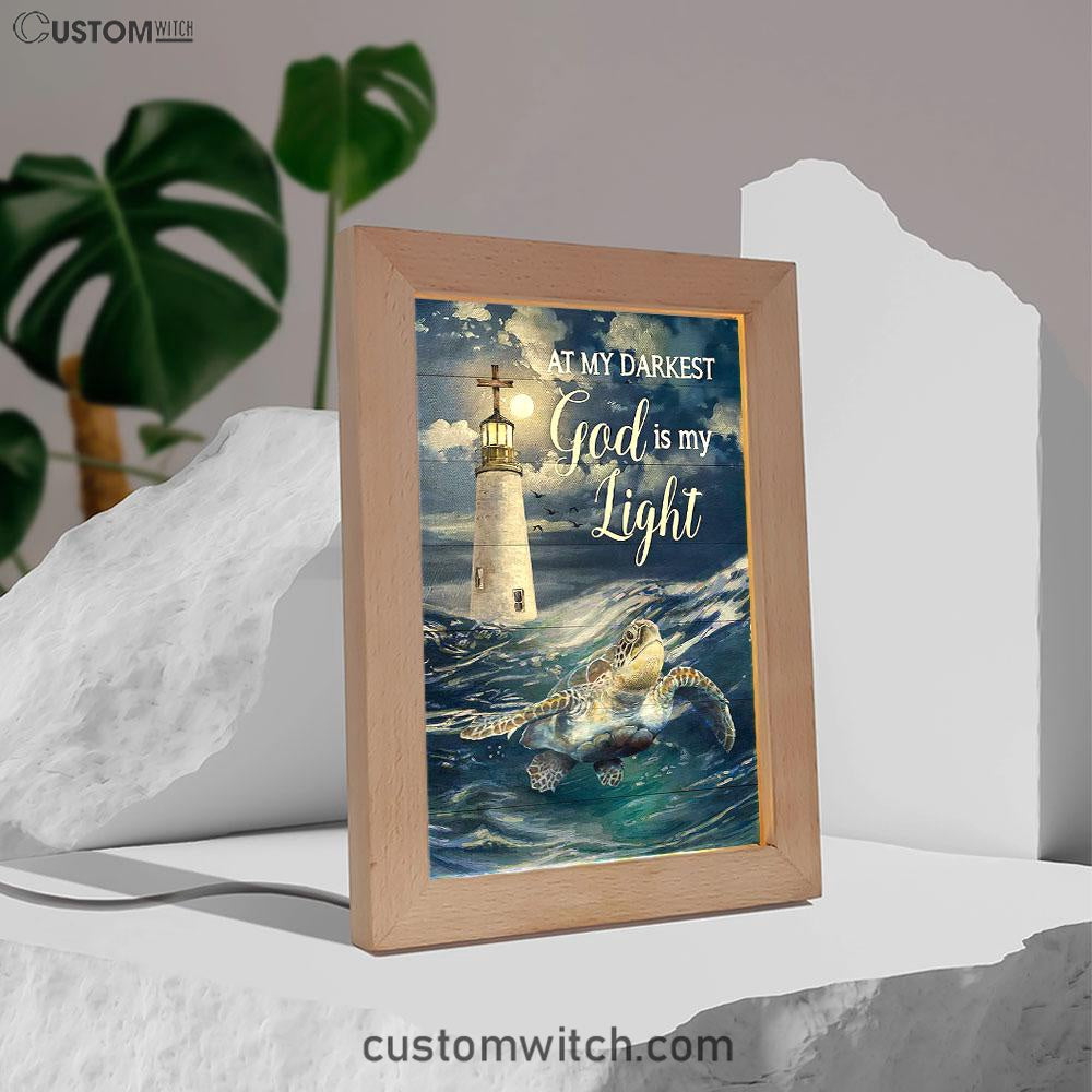 Turtle Blue Ocean Lighthouse God Is My Light Frame Lamp Art - Christian Art - Bible Verse Art - Religious Home Decor