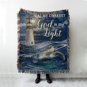 Turtle Blue Ocean Lighthouse God Is My Light Woven Blanket Art - Christian Art - Bible Verse Throw Blanket - Religious Home Decor