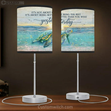 Turtle It's About Being Better Than You Were Yesterday Table Lamp Art - Bible Verse Lamp Gift - Christian Bedroom Decor