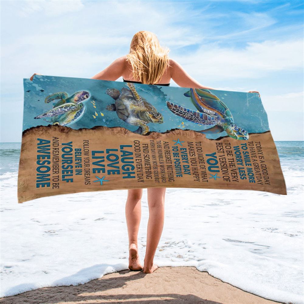 Turtle Today Is A Good Day To Have A Great Day Beach Towel - Christian Art - Bible Verse Beach Towel - Religious Beach Towel