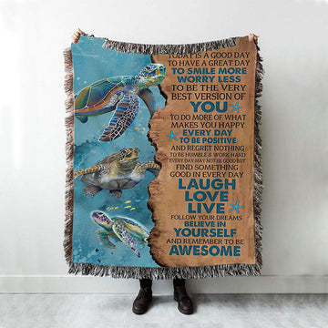 Turtle Today Is A Good Day To Have A Great Day Woven Blanket Art - Christian Art - Bible Verse Throw Blanket - Religious Home Decor