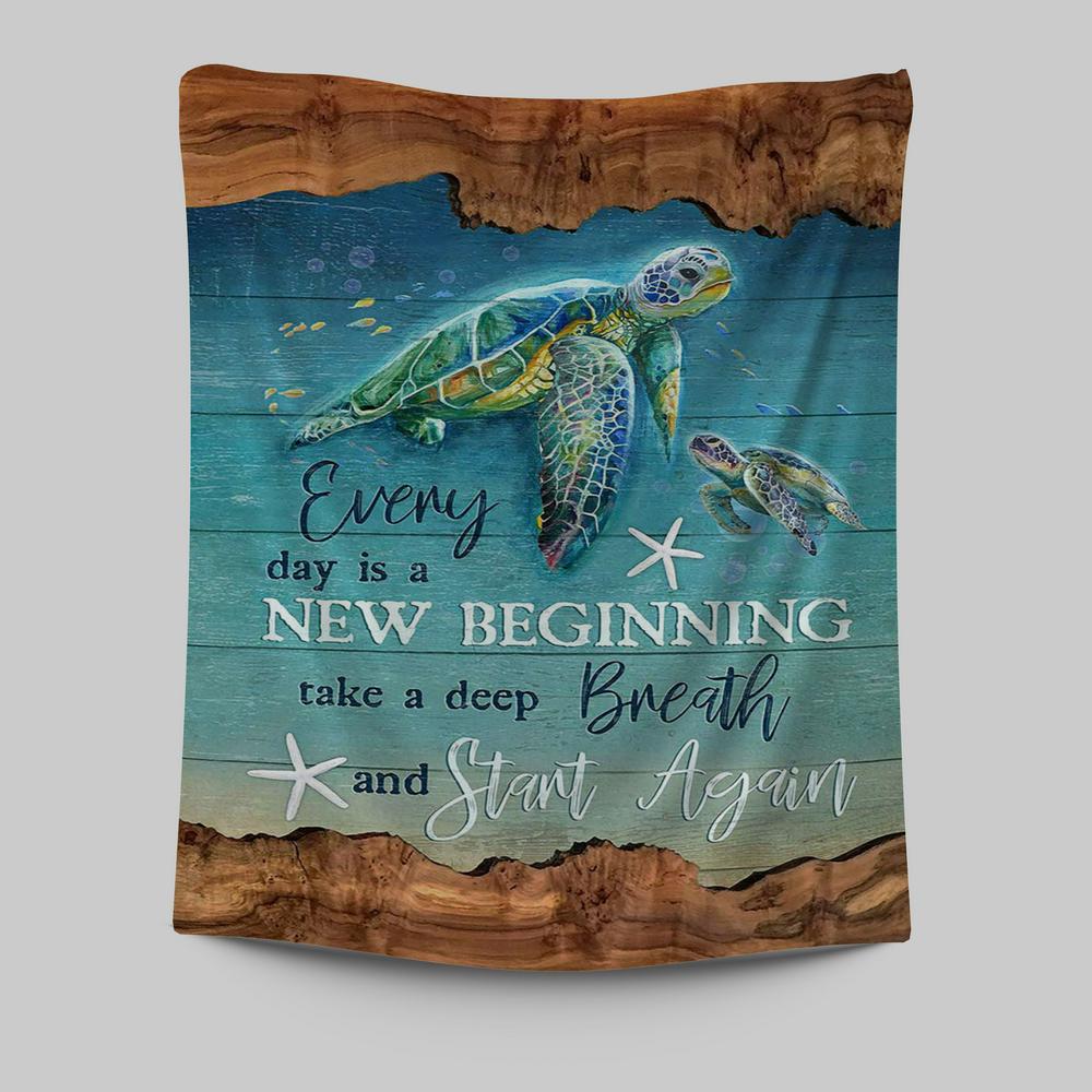 Turtle Under The Ocean Everyday Is A New Beginning Tapestry Art - Christian Art - Bible Verse Wall Art - Religious Home Decor
