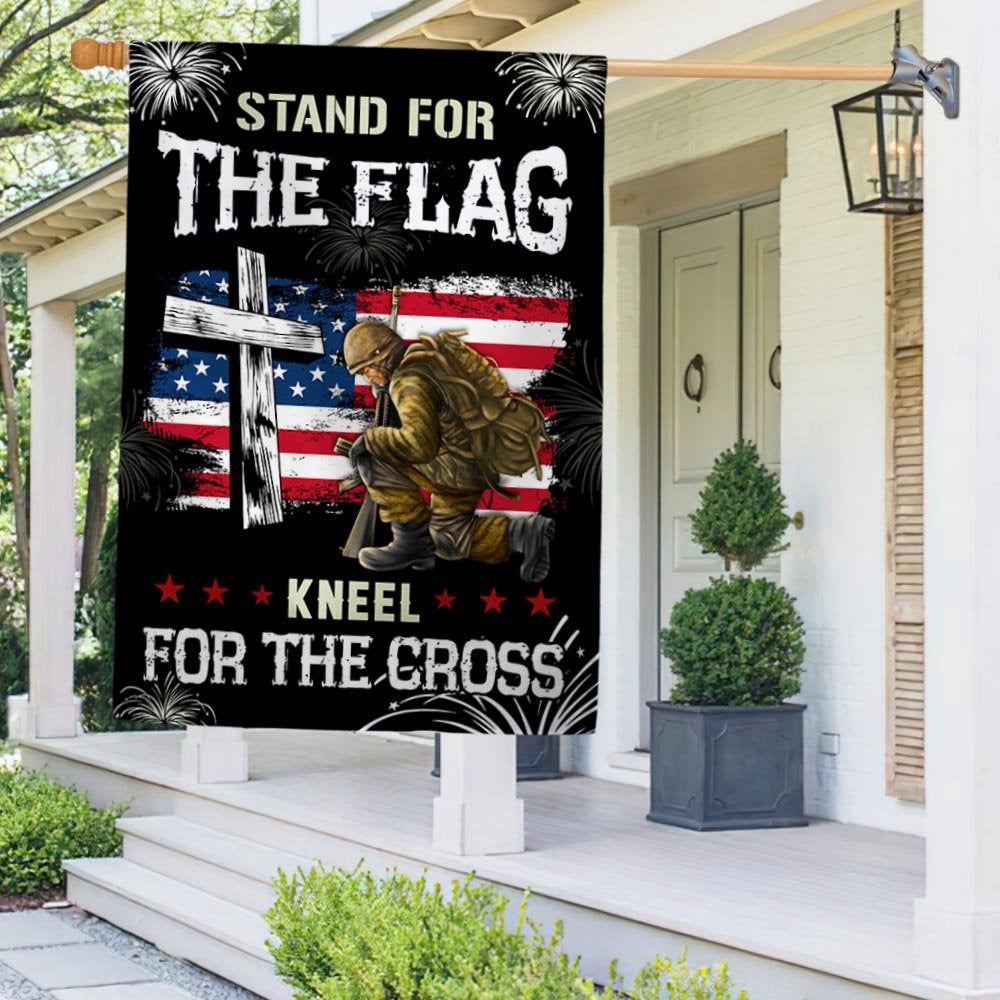 US Veteran Flag, God Veteran Stand For The Flag Kneel For The Cross Flag, Veteran Garden Flags