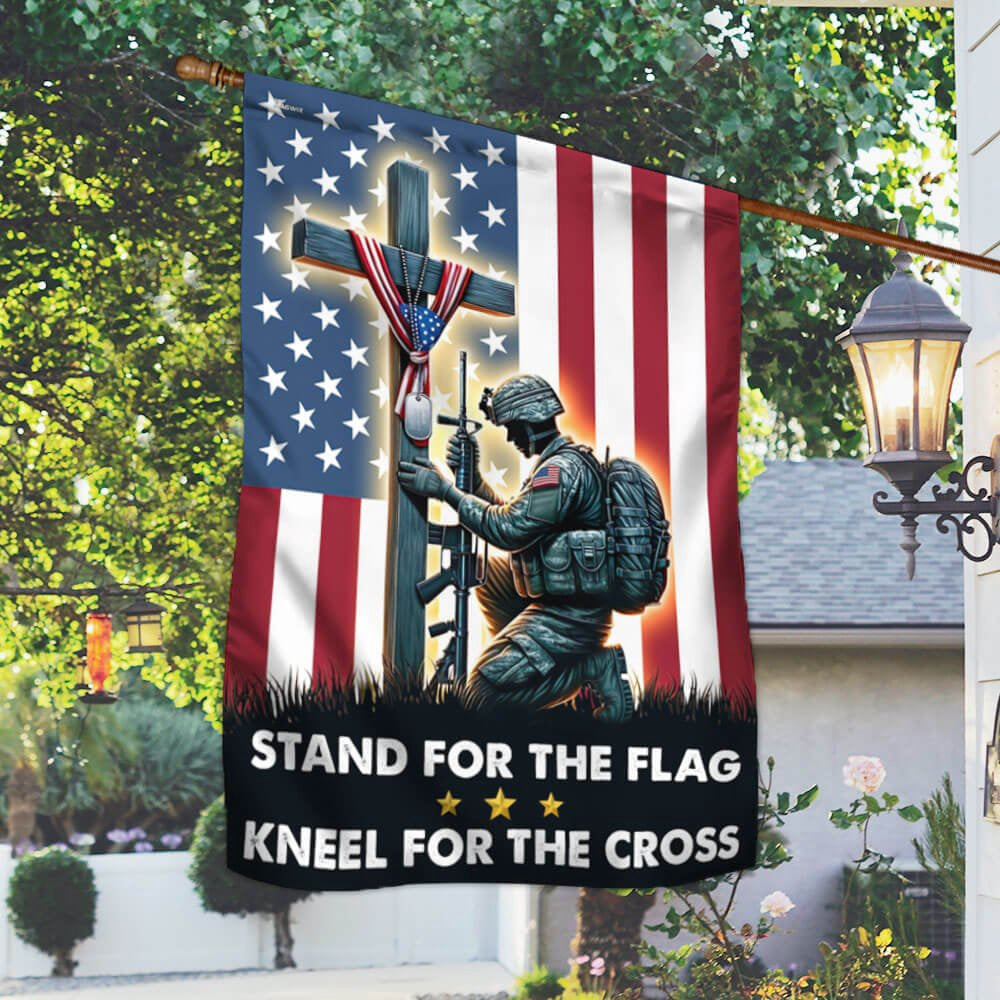 US Veteran Flag, Memorial Day Stand For The Flag, Veteran Christian Cross Memorial American Flag, Veteran Garden Flags