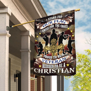 US Veteran Flag, Proud To Be A Veteran Blessed To Be A Christian Flag, Veteran Garden Flags