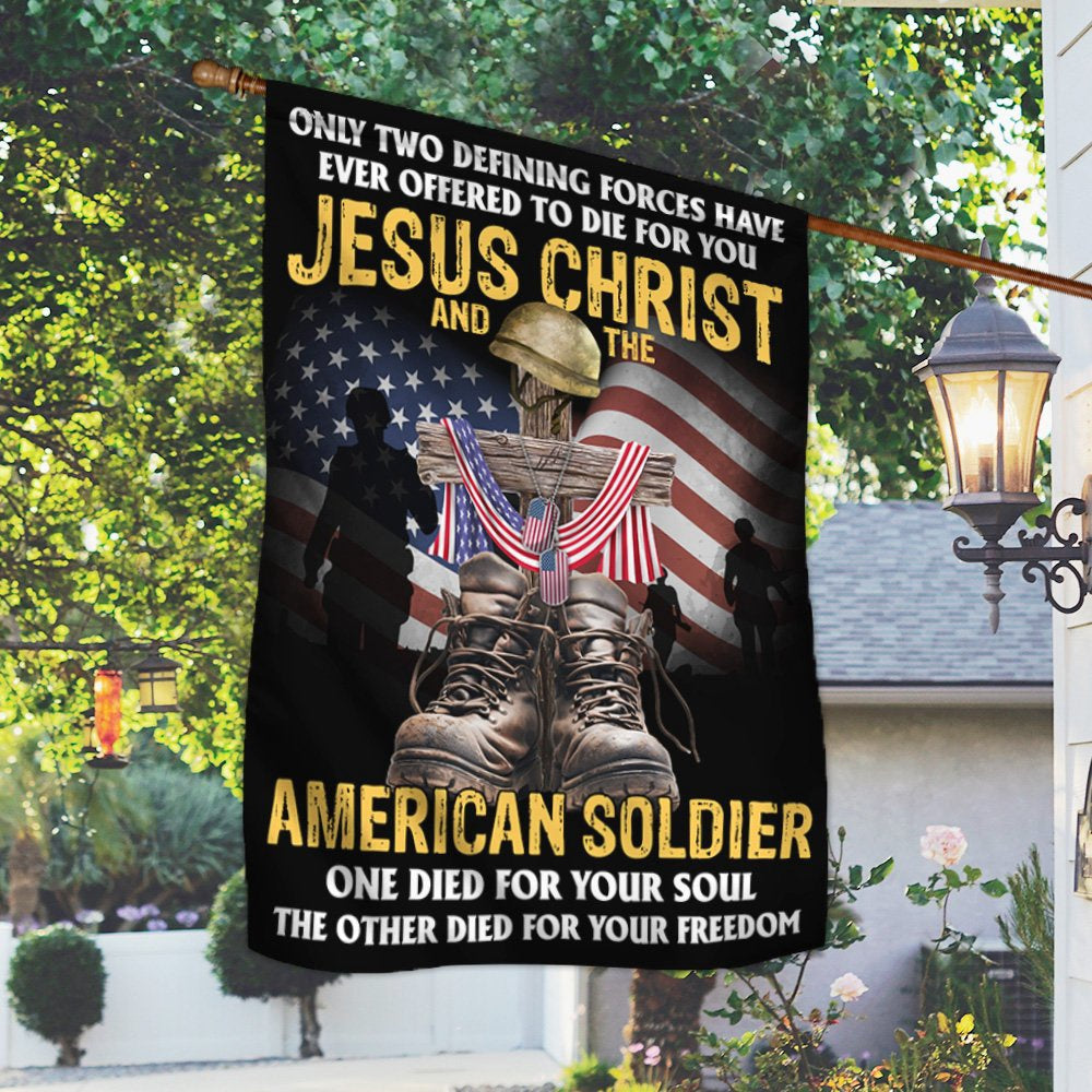 US Veteran Flag, Us Veteran Day Flag Jesus Christ And The American Soldier, Veteran Garden Flags