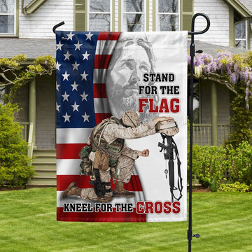 US Veteran Flag, Veteran Jesus Christ Kneeling For The Cross Memorial Honoring Fallen Soldiers Veterans Flag, Veteran Garden Flags