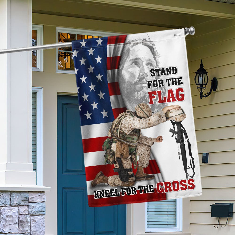 US Veteran Flag, Veteran Jesus Christ Kneeling For The Cross Memorial Honoring Fallen Soldiers Veterans Flag, Veteran Garden Flags