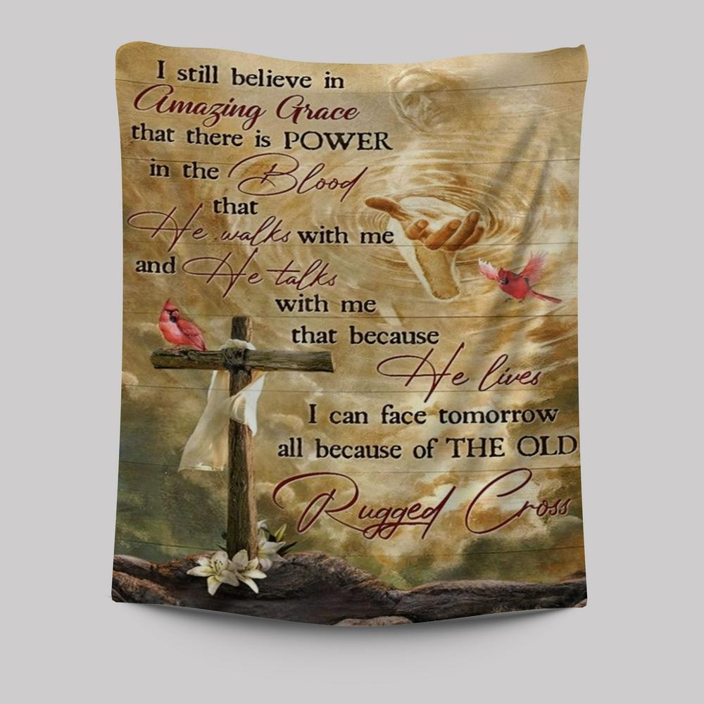 Unique Cross Red Cardinal Jesus I Still Believe In Amazing Grace Tapestry