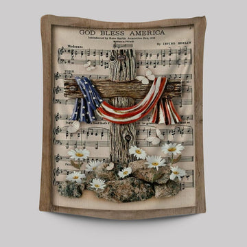 Unique Cross Vintage Music Sheet American Flag God Bless America Tapestry