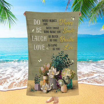 Unique Flower Green Butterfly Do What Makes You Happy Beach Towel - Christian Art - Bible Verse Beach Towel - Religious Beach Towel