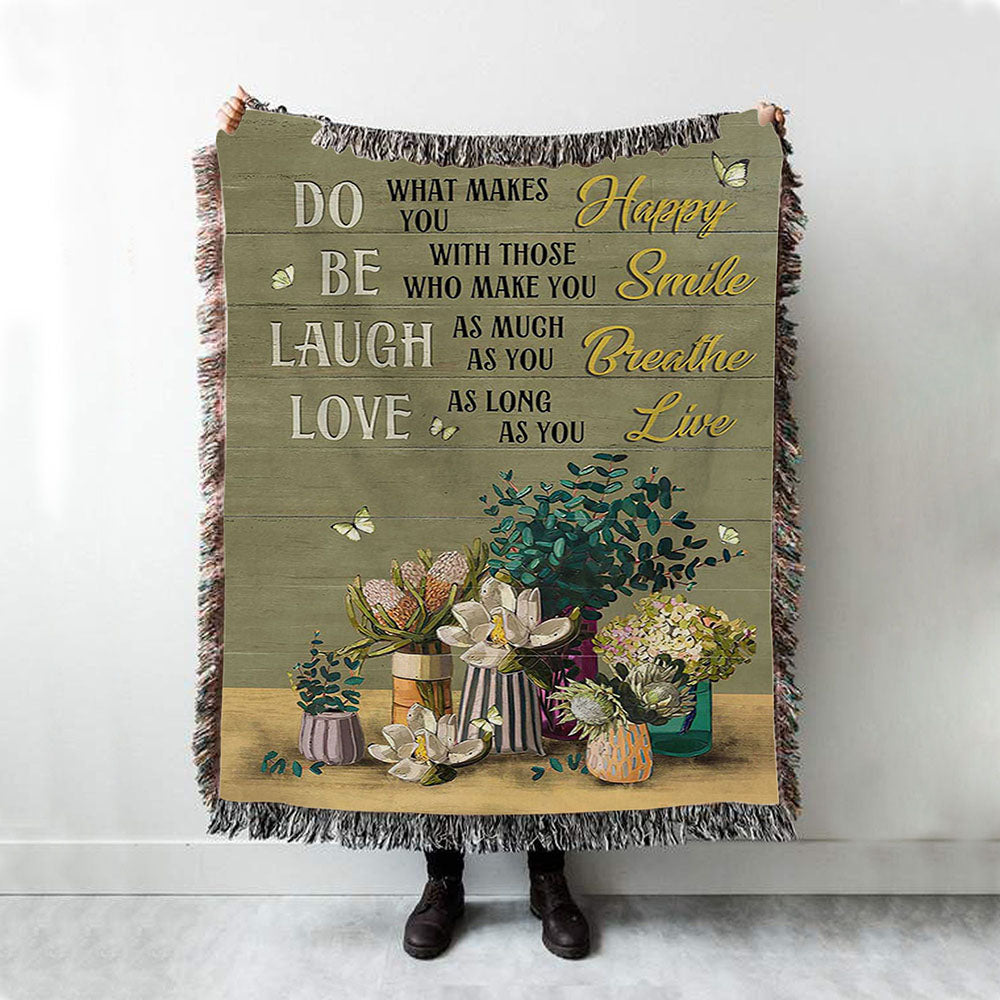 Unique Flower Green Butterfly Do What Makes You Happy Woven Blanket Art - Christian Art - Bible Verse Throw Blanket - Religious Home Decor