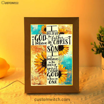 Unique Sunflower White Cross Our God Is Three In One Frame Lamp Art - Christian Art - Bible Verse Art - Religious Home Decor