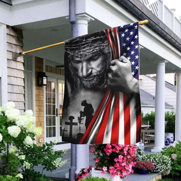 Veteran Stand For The House Flags Kneel For The Cross Jesus American House Flags, Christian Flag, Scripture Flag, Garden Banner