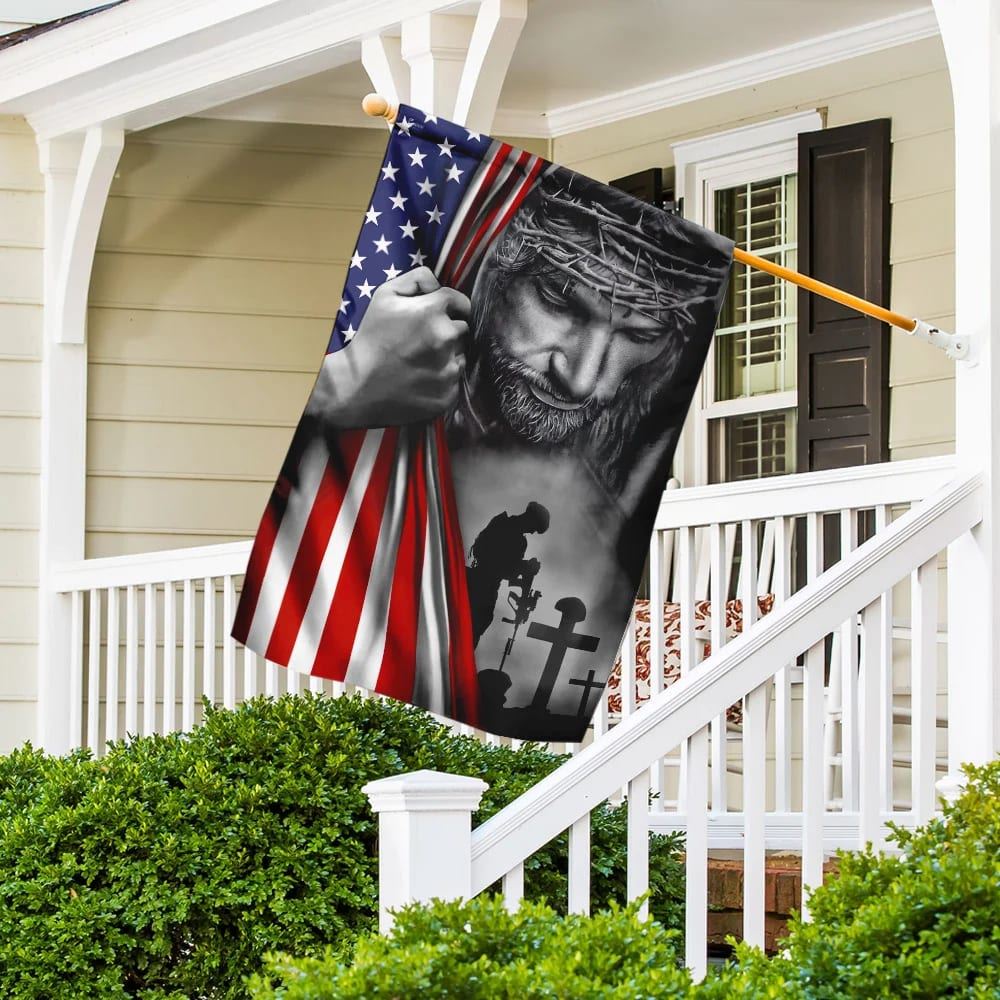 Veteran Stand For The House Flags Kneel For The Cross Jesus American House Flags, Christian Flag, Scripture Flag, Garden Banner