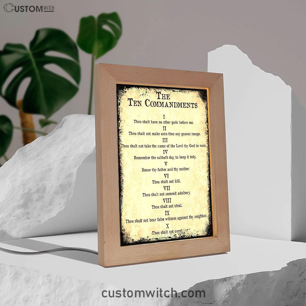Vintage Ten Commandments Frame Lamp Decor - Christian Night Light Decor