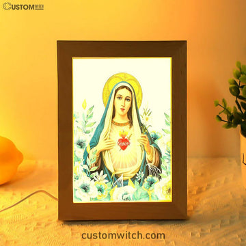 Virgin Mary Picture - Mary Mother Of God Frame Lamp Art - Christian Night Light Decor