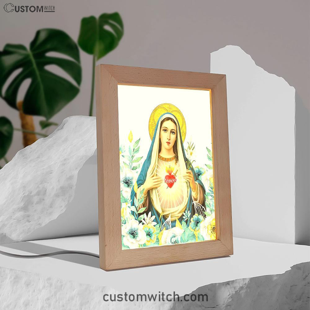Virgin Mary Picture - Mary Mother Of God Frame Lamp Art - Christian Night Light Decor