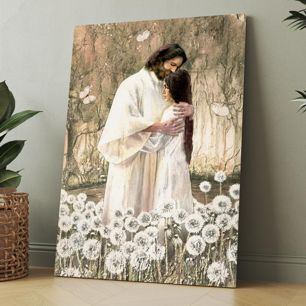 Walking With Jesus, Pretty Dandelion Field, The World In His Arm Canvas, Christmas Gift for Christian