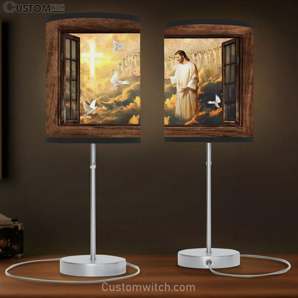 Walking With Jesus White Dove Heaven Table Lamp Art - Bible Verse Lamp Gift - Christian Bedroom Decor