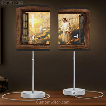 Walking With Jesus White Dove Heaven Table Lamp Art - Bible Verse Lamp Gift - Christian Bedroom Decor