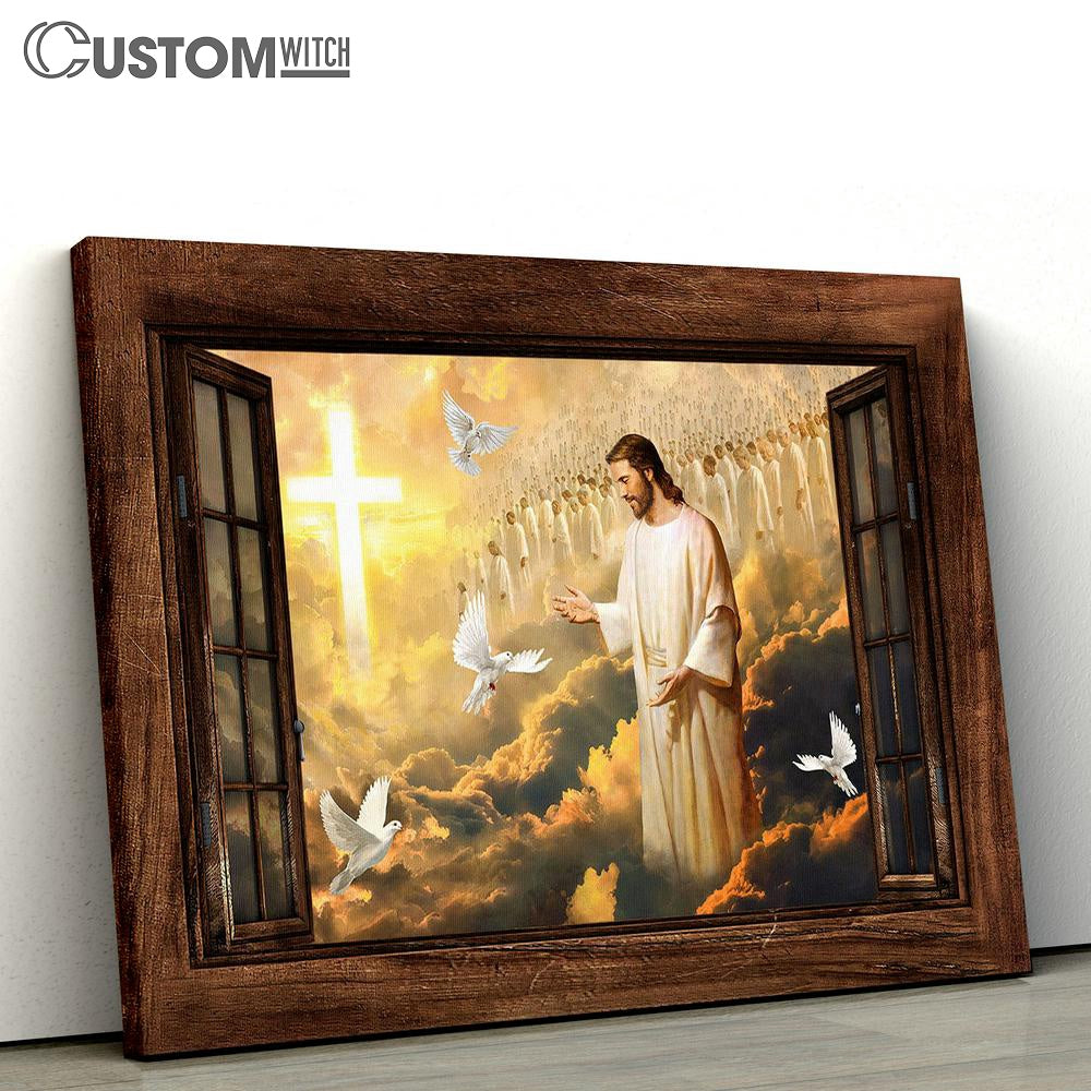 Walking With Jesus White Dove Heaven Canvas Art - Bible Verse Wall Art - Wall Decor Christian