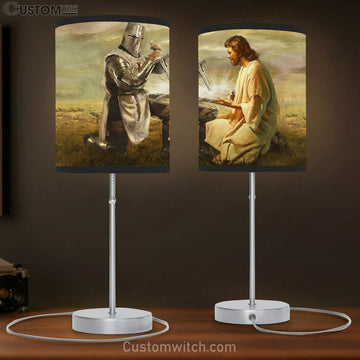 Warrior And Jesus Bible Large Table Lamp - Christian Table Lamp Prints - Religious Table Lamp Art