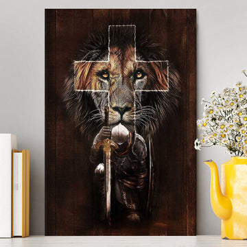 Warrior Black Lion Cross Canvas Art - Christian Art - Bible Verse Wall Art - Religious Home Decor