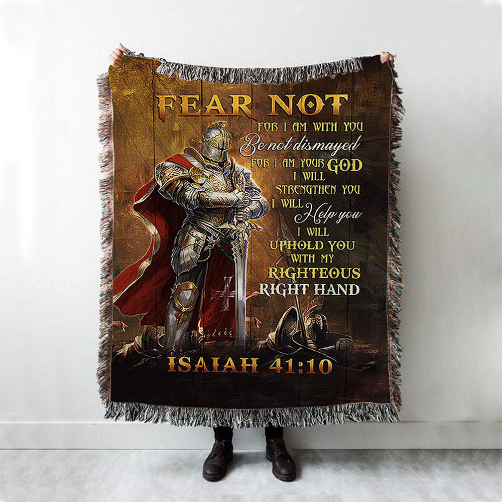 Warrior Jesus Fear Not For I Am With You Woven Throw Blanket - Christian Woven Blanket Prints - Bible Verse Woven Blanket Art