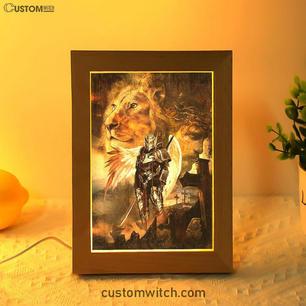 Warrior Jesus Lion Of Judah Cross Frame Lamp Art - Christian Art - Bible Verse Art - Religious Home Decor