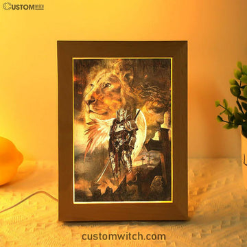 Warrior Jesus Lion Of Judah Cross Frame Lamp Art - Christian Art - Bible Verse Art - Religious Home Decor