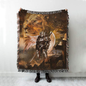 Warrior Jesus Lion Of Judah Cross Woven Blanket Art - Christian Art - Bible Verse Throw Blanket - Religious Home Decor