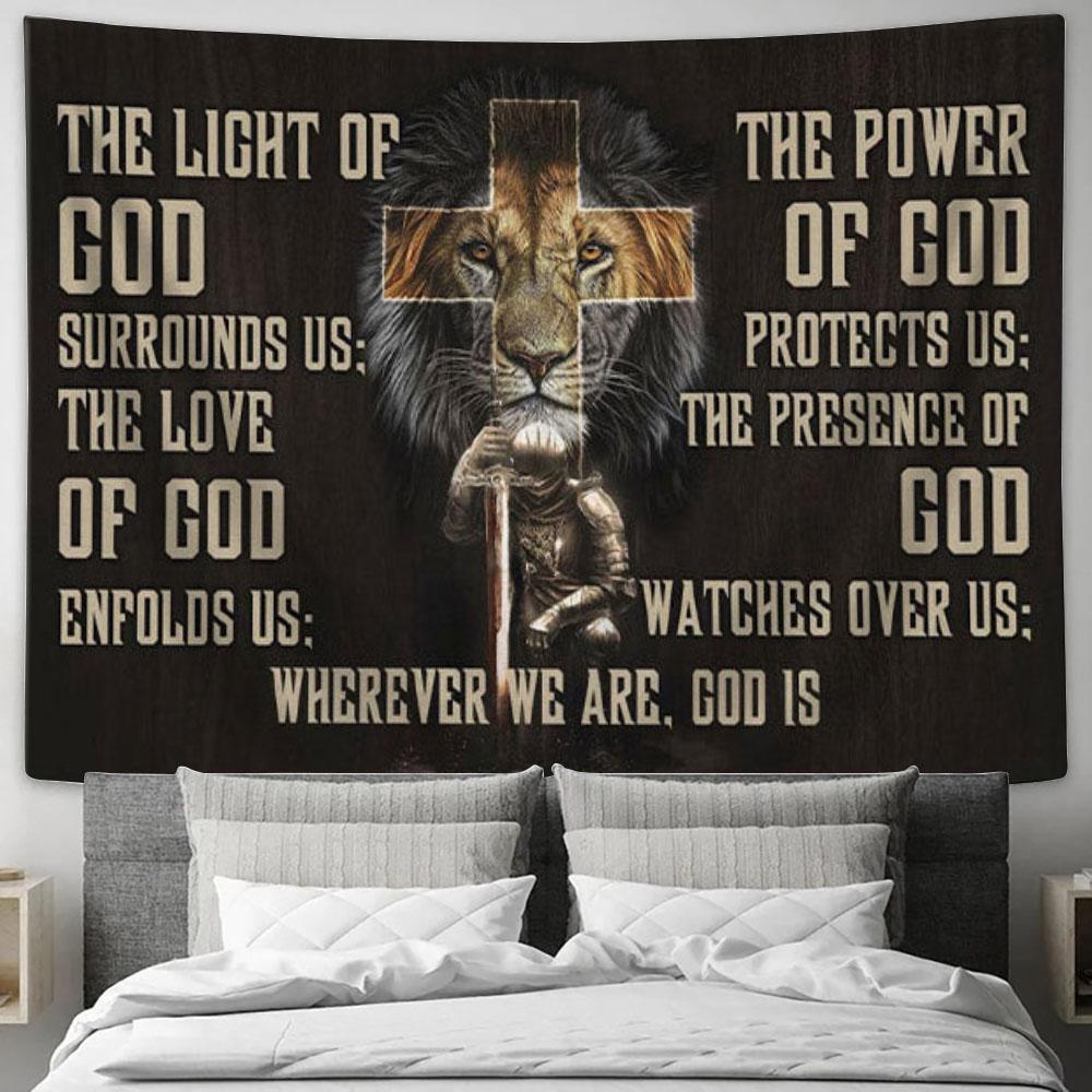 Warrior Lion Of Judah Tapestry Warrior Prayer For Protection Tapestry Wall Art Print - Christian Wall Decor