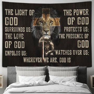 Warrior Lion Of Judah Tapestry Warrior Prayer For Protection Tapestry Wall Art Print - Christian Wall Decor