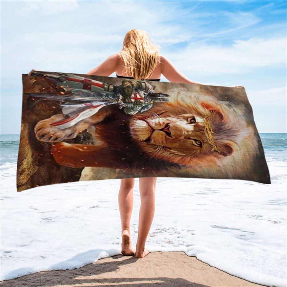 Warrior Of Christ And Lion Beach Towel - Christian Beach Towel - Religious Art