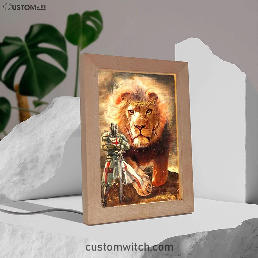 Warrior Of Christ And Lion Frame Lamp Art - Christian Home Decor - Religious Art