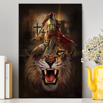 Warrior Of God Three Wooden Crosses Great Lion Of Judah Canvas Print - Inspirational Canvas Art - Christian Wall Art Home Decor