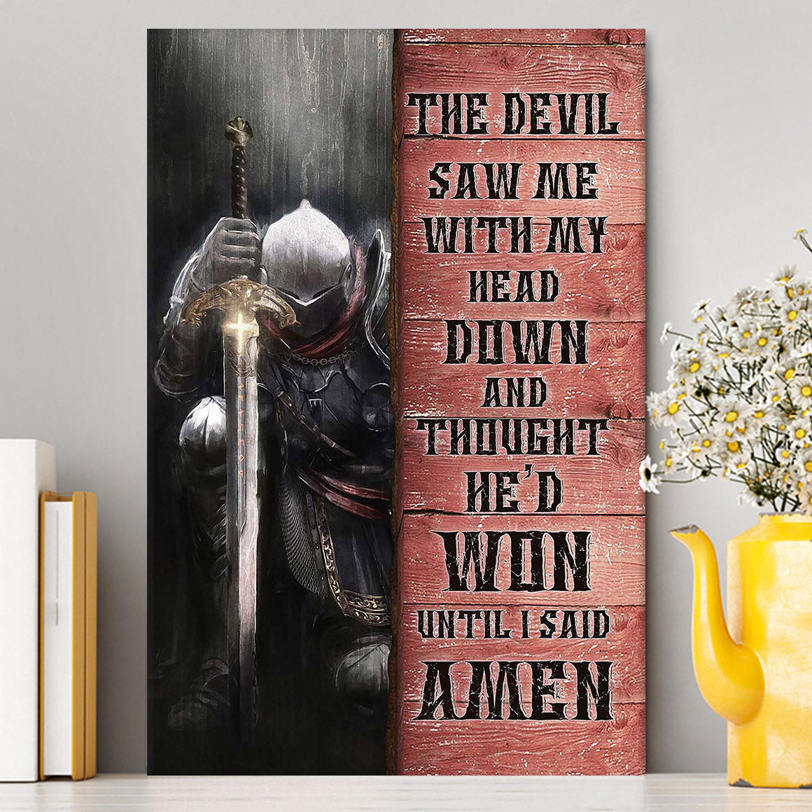 Warrior The Devil Thought He&#39;d Won Until I Said Amen Canvas Art - Christian Art - Bible Verse Wall Art - Religious Home Decor